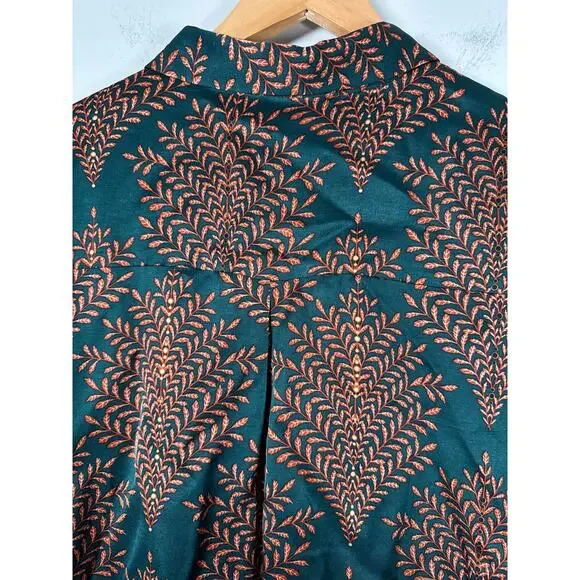 Esqualo Satin Long Sleeve Button Up Blouse Womens Size 12 Green - Picture 7 of 10
